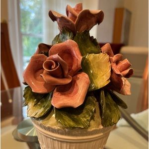 Vintage Capodimonte Porcelain Flower Roses Basket